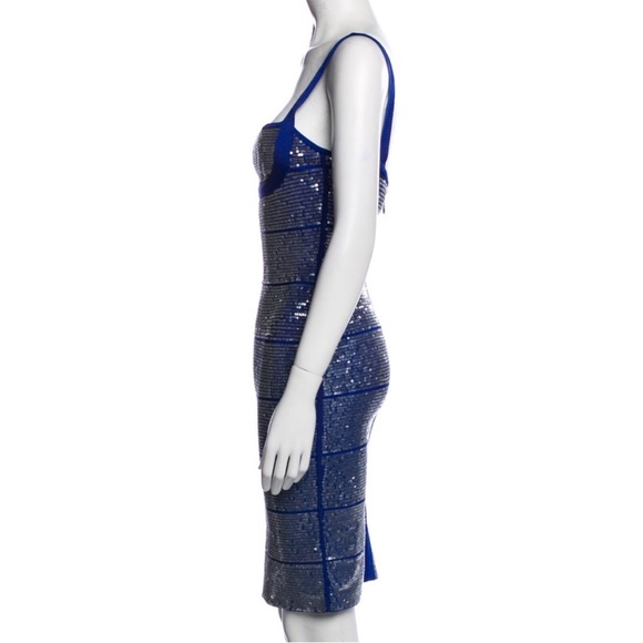 Herve Leger Sequin Bandage Katherine Blue Rayon Dress / Size Small - Picture 3 of 9